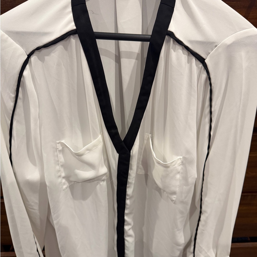 Fashion to Figure White Blouse with Black Accents